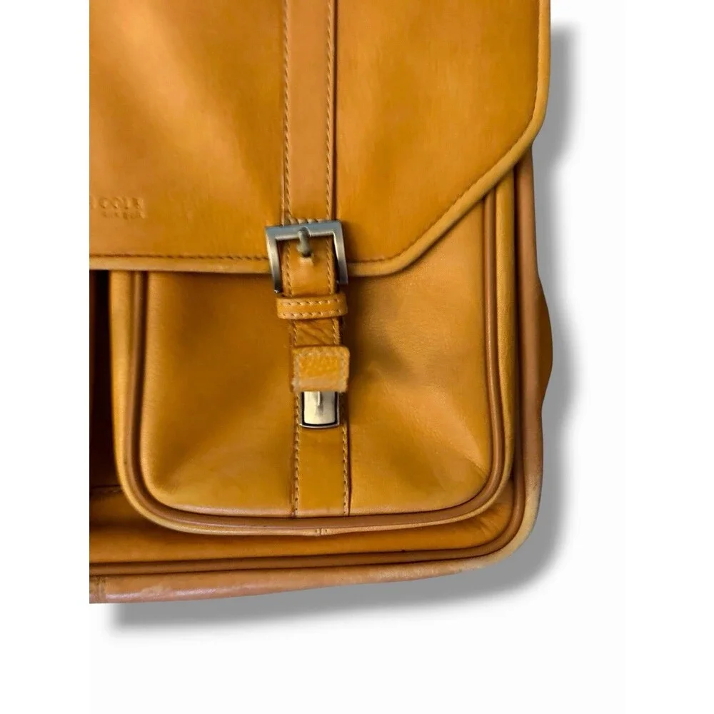KENNETH COLE New York Tan Leather Messenger Laptop Travel Shoulder Bag Brief Vtg